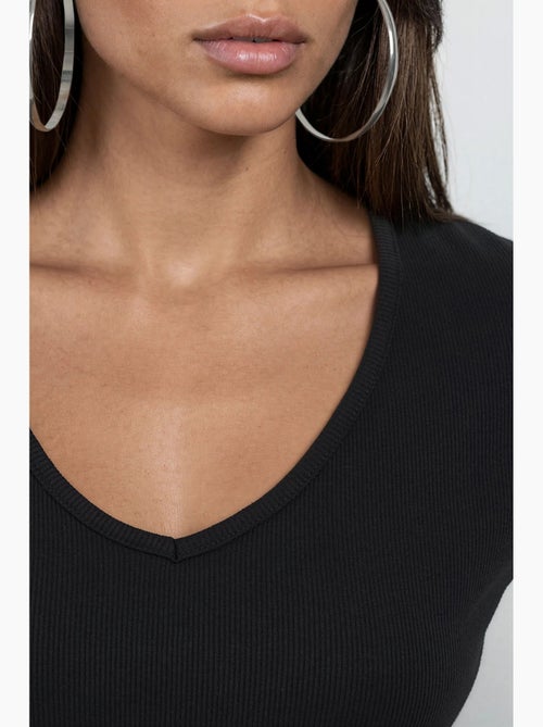 Blusa canelada com decote em v busem - Kiabi