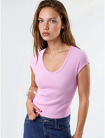 Blusa canelada com decote em v busem