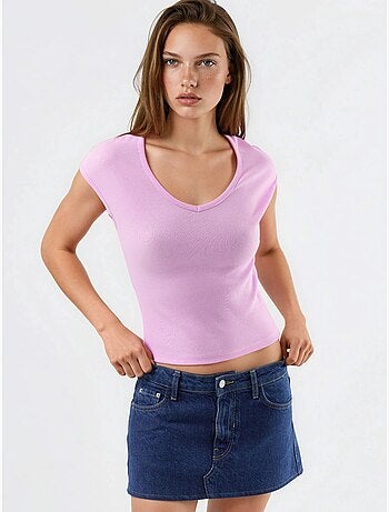 Blusa canelada com decote em v busem