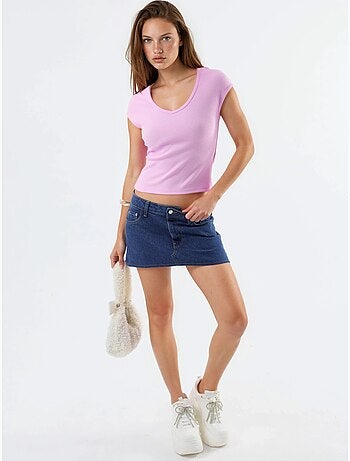 Blusa canelada com decote em v busem