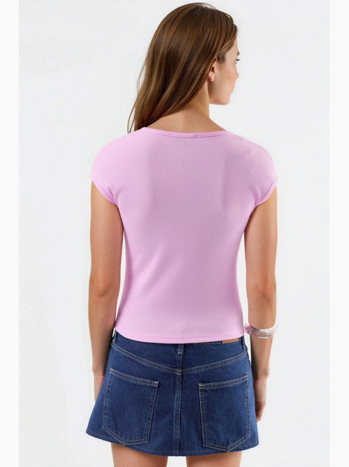 Blusa canelada com decote em v busem - Kiabi