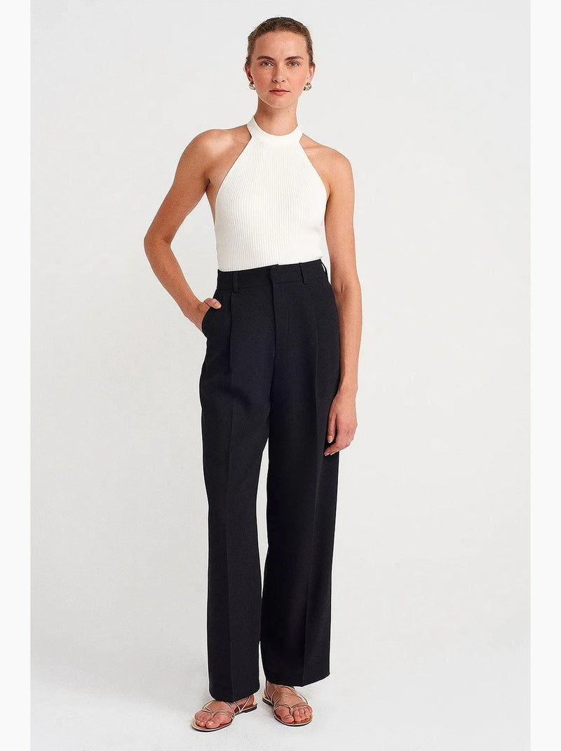 Blusa canelada com decote halter de corte slim dilvin Branco - Kiabi