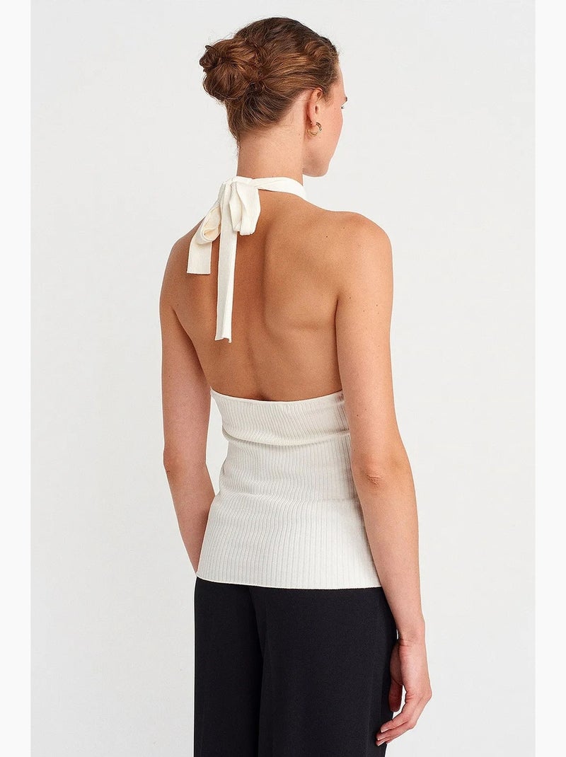 Blusa canelada com decote halter de corte slim dilvin Branco - Kiabi