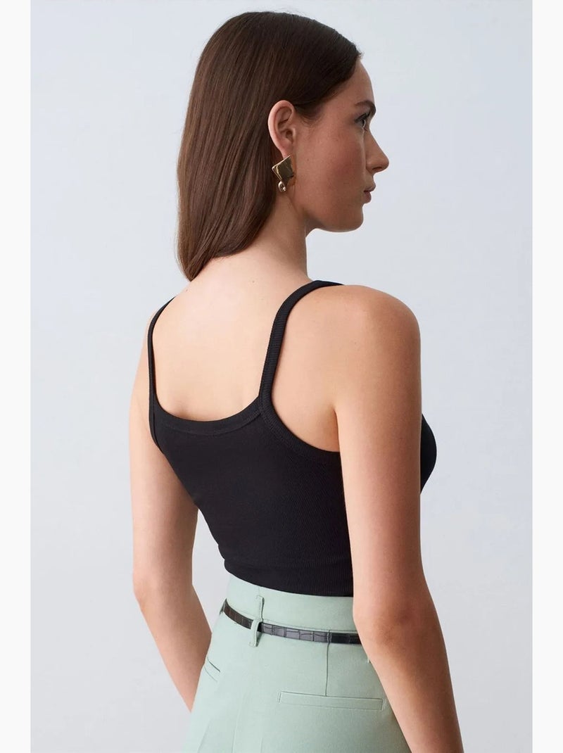 Blusa canelada com decote halter sem mangas dilvin Preto - Kiabi