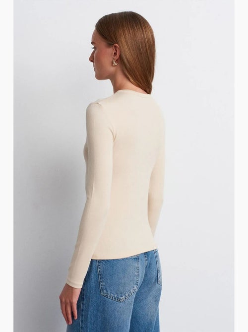 Blusa canelada com decote redondo e botões dilvin - Kiabi Blusa canelada com decote redondo e botões dilvin - Kiabi