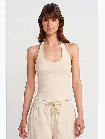 Blusa canelada de decote halter sem mangas dilvin