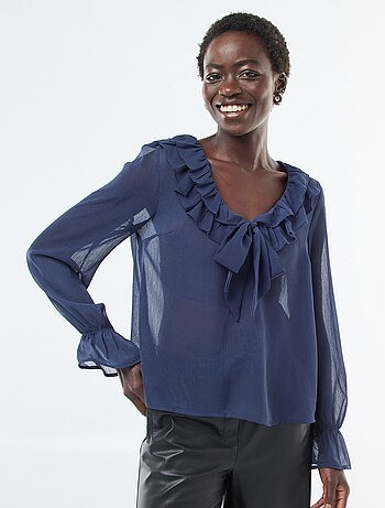 Blusa cavaleira em voile transparente