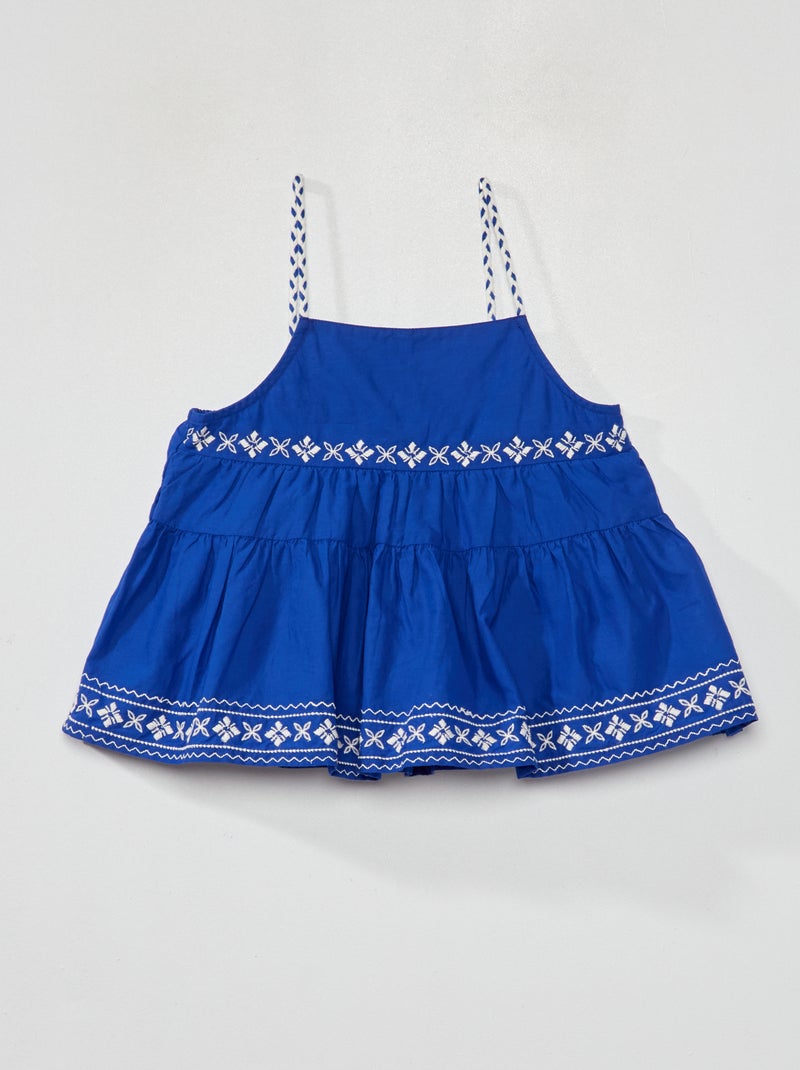 Blusa com alças finas e bordados Azul - Kiabi