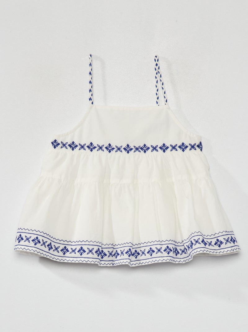 Blusa com alças finas e bordados Branco - Kiabi