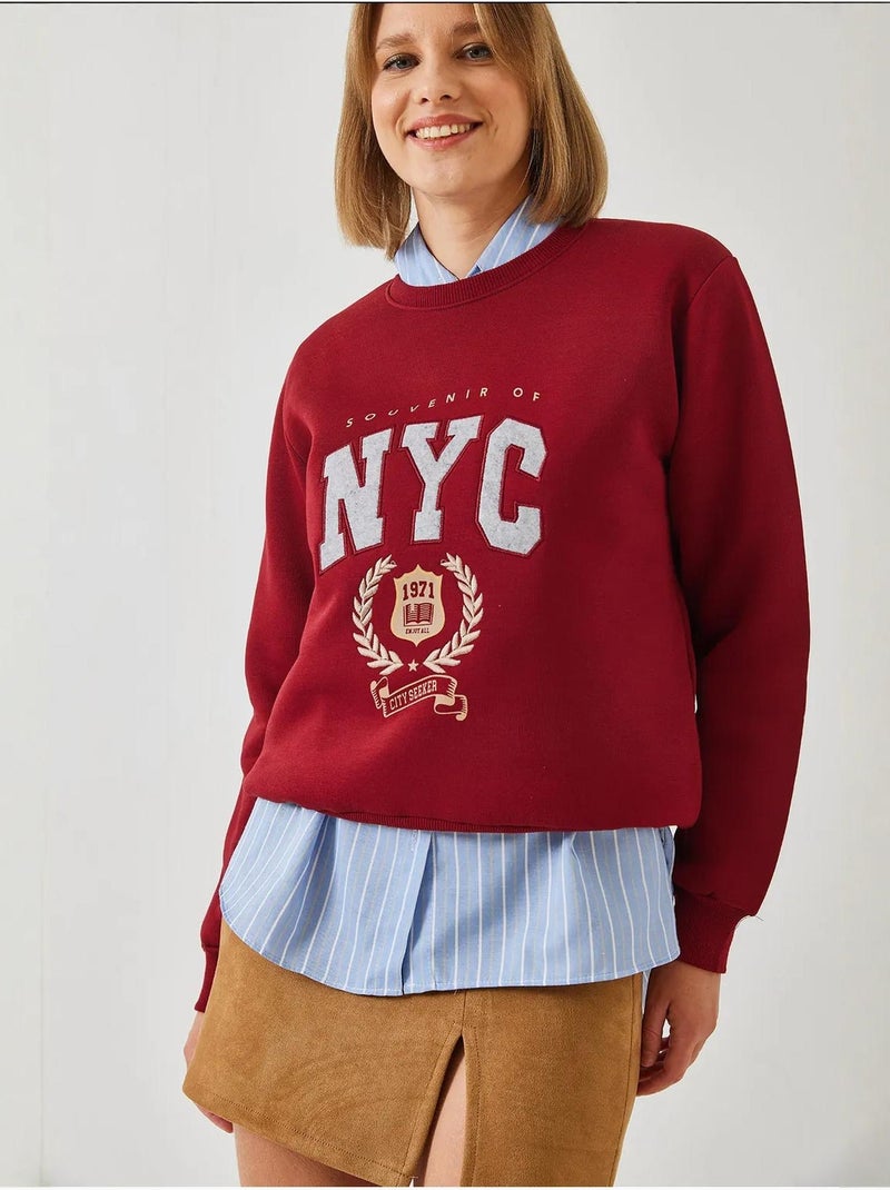 Blusa com bordado escovado e três fios lucci Vermelho bordô - Kiabi