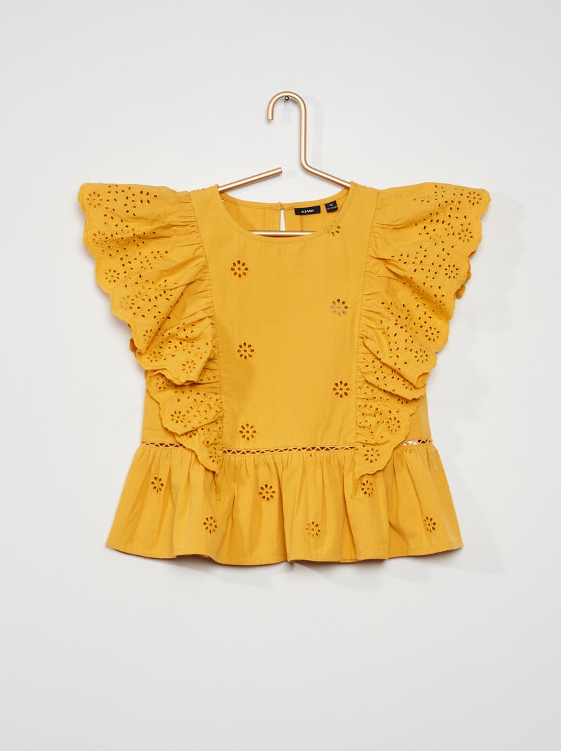 Blusa com bordado inglês AMARELO - Kiabi