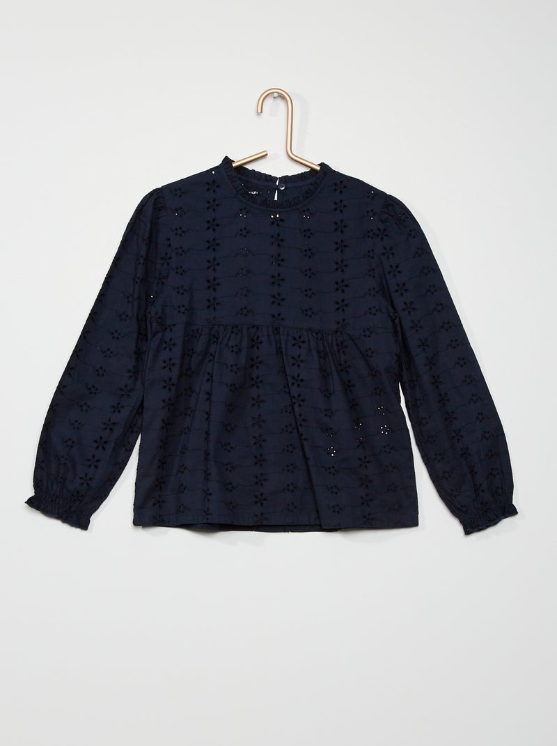 Blusa com bordado inglês Azul Marinho - Kiabi