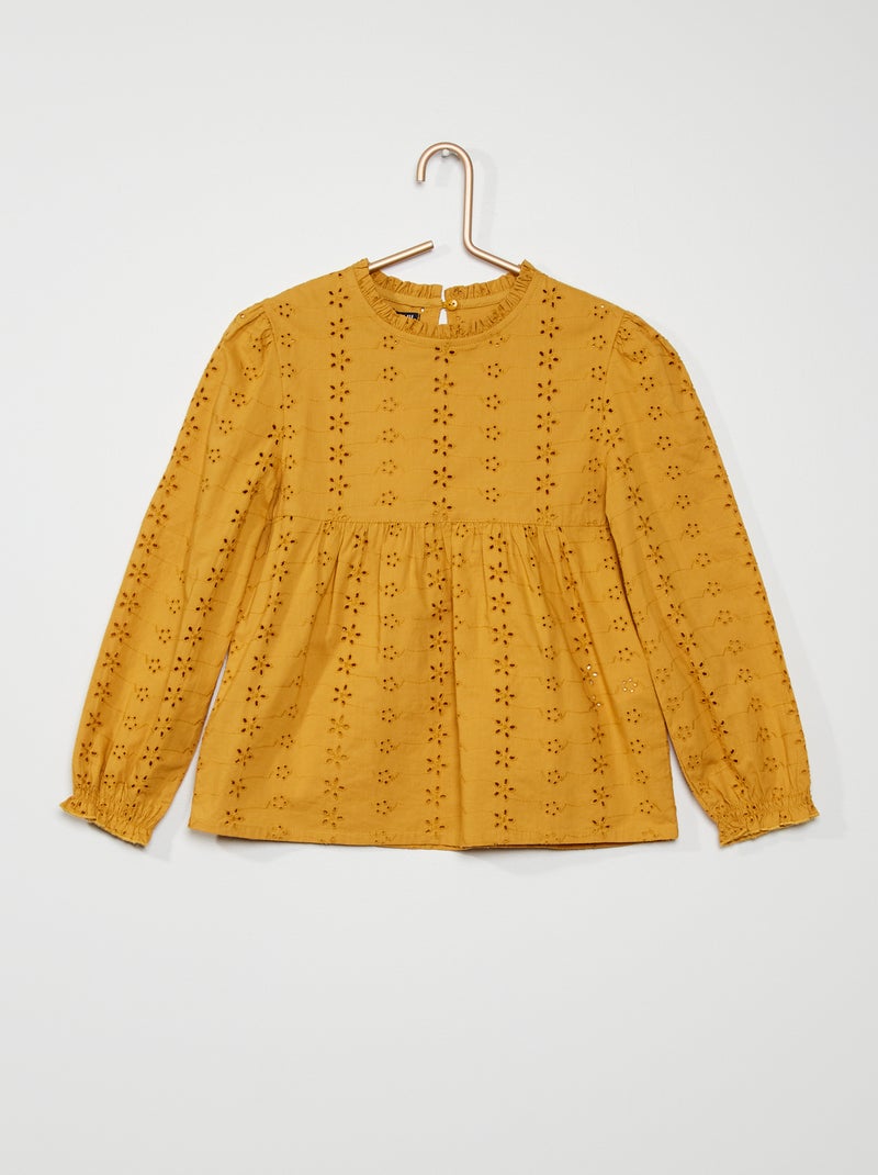 Blusa com bordado inglês BEGE - Kiabi
