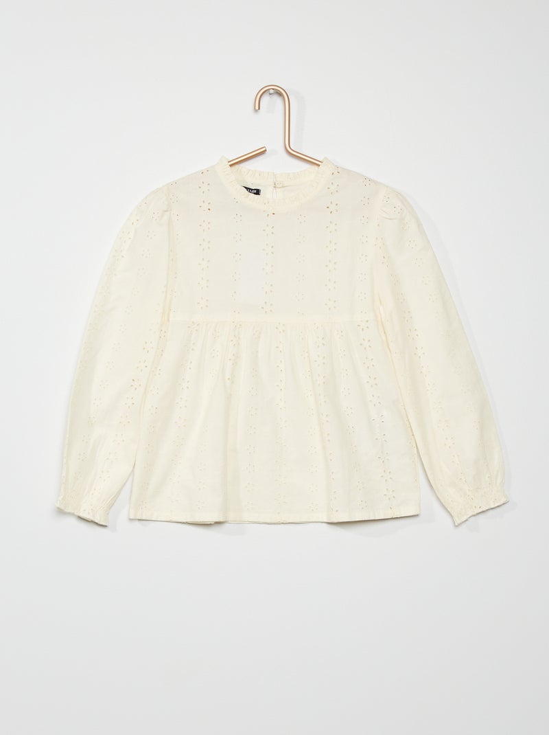 Blusa com bordado inglês BRANCO - Kiabi