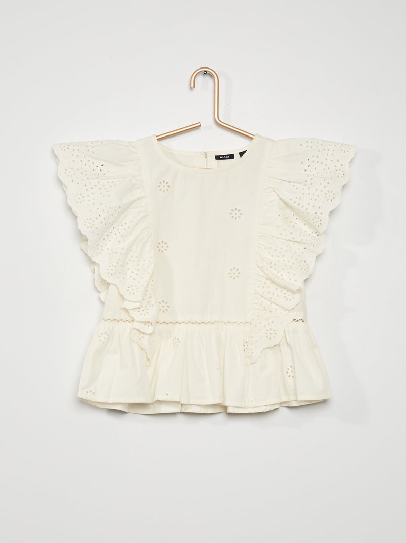Blusa com bordado inglês BRANCO - Kiabi