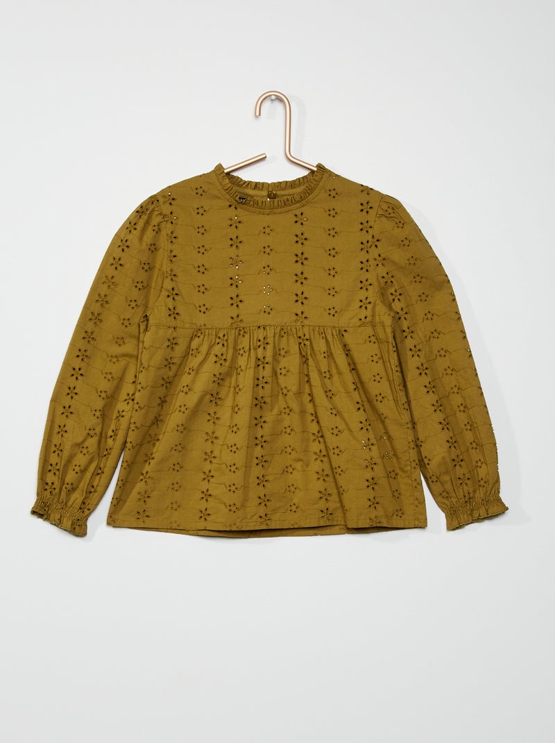Blusa com bordado inglês CAQUI - Kiabi