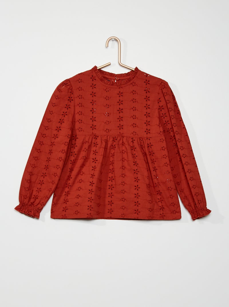 Blusa com bordado inglês LARANJA - Kiabi