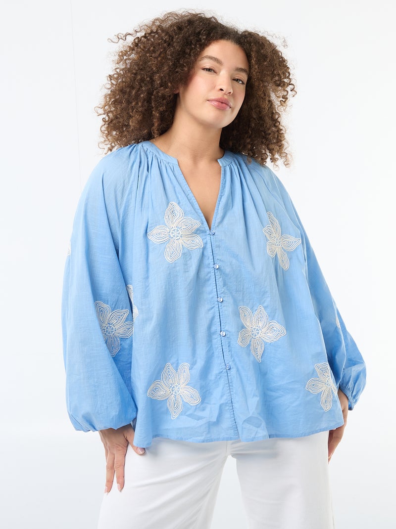 Blusa com bordados Azul - Kiabi