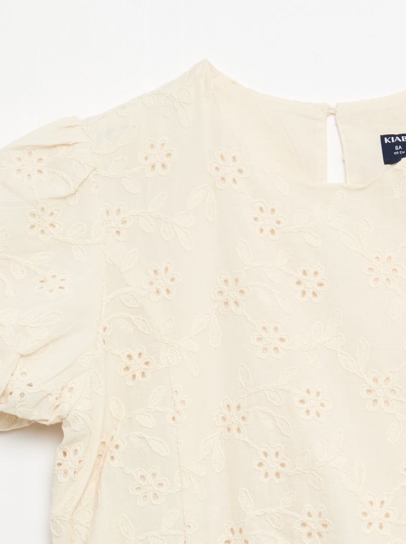 Blusa com bordados de flores e mangas curtas Branco - Kiabi
