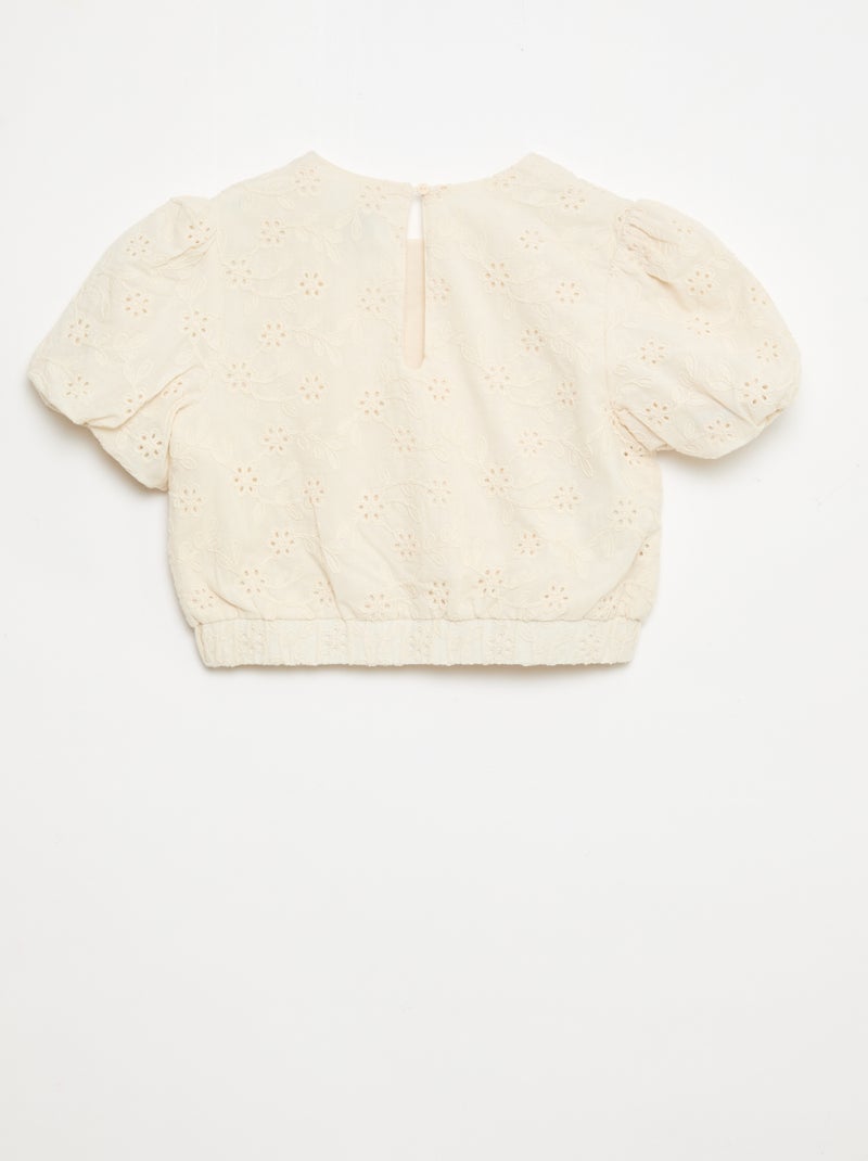 Blusa com bordados de flores e mangas curtas Branco - Kiabi