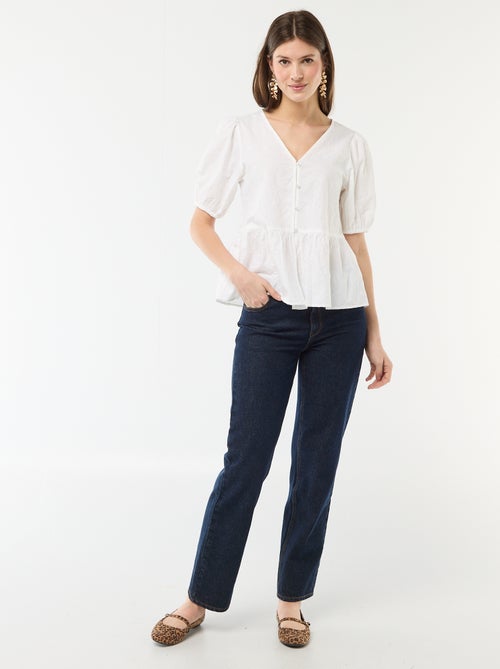 Blusa com bordados e base com folho - Kiabi