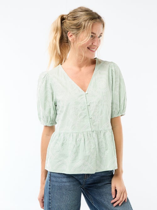 Blusa com bordados e base com folho - Kiabi