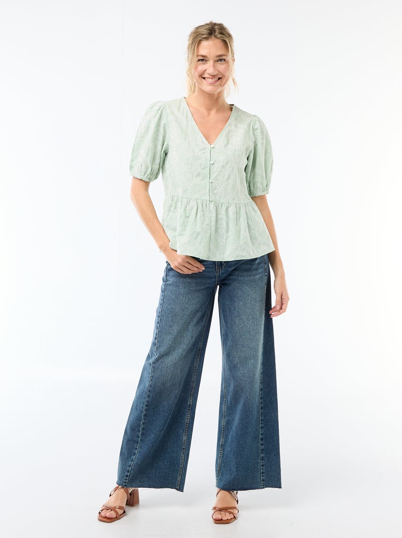 Blusa com bordados e base com folho Verde - Kiabi