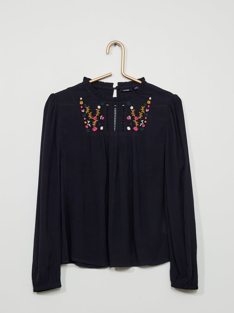 Blusa com bordados ingleses AZUL - Kiabi