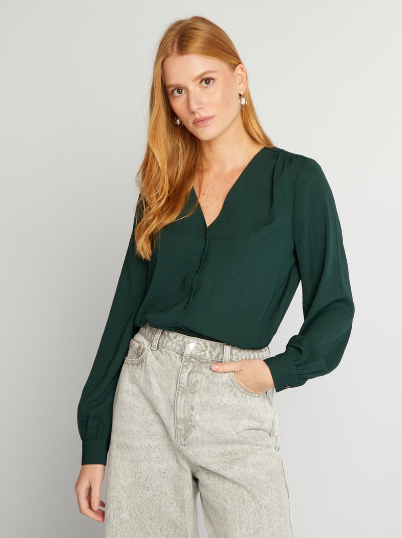 Blusa com botões VERDE - Kiabi