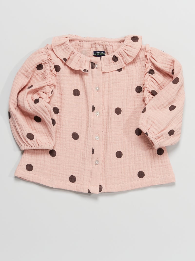 Blusa com cabeção de algodão ROSA - Kiabi