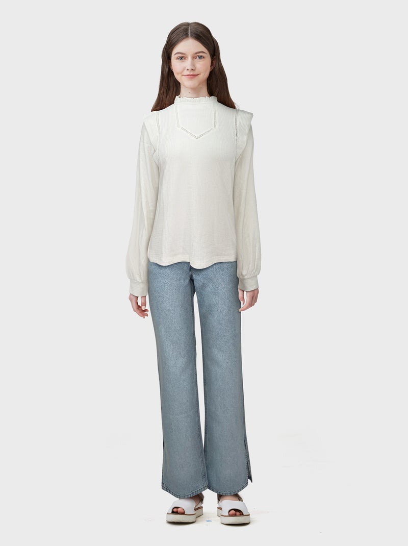 Blusa com col de folhos Branco - Kiabi
