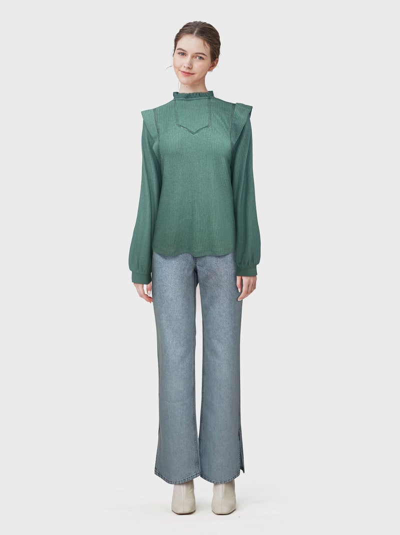 Blusa com col de folhos Verde - Kiabi
