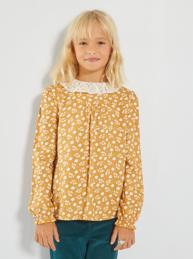 Blusa com colarinho bordado AMARELO - Kiabi