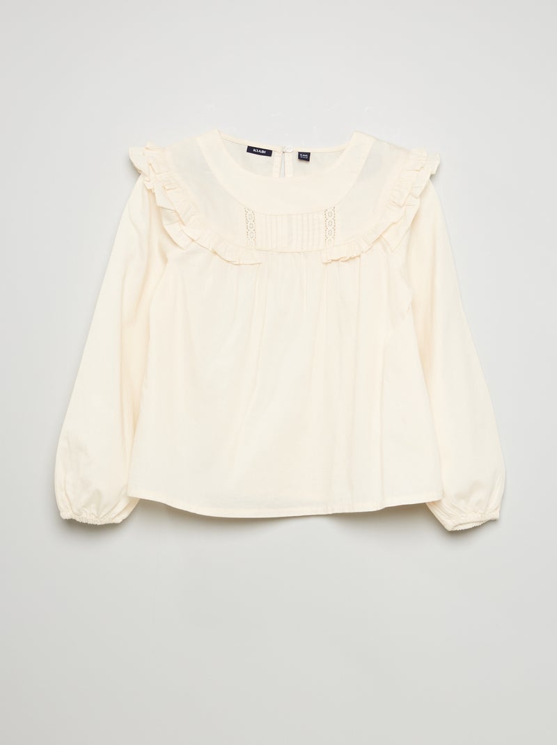 Blusa com decote com folhos BRANCO - Kiabi