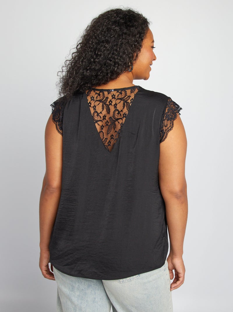 Blusa com decote em bico com renda Preto - Kiabi
