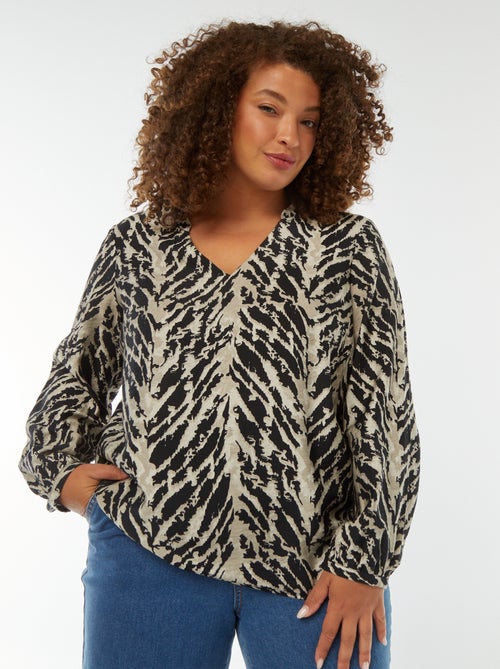 Blusa com decote em bico e mangas compridas com motivo - Kiabi