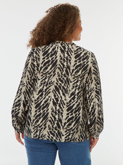 Blusa com decote em bico e mangas compridas com motivo - Kiabi