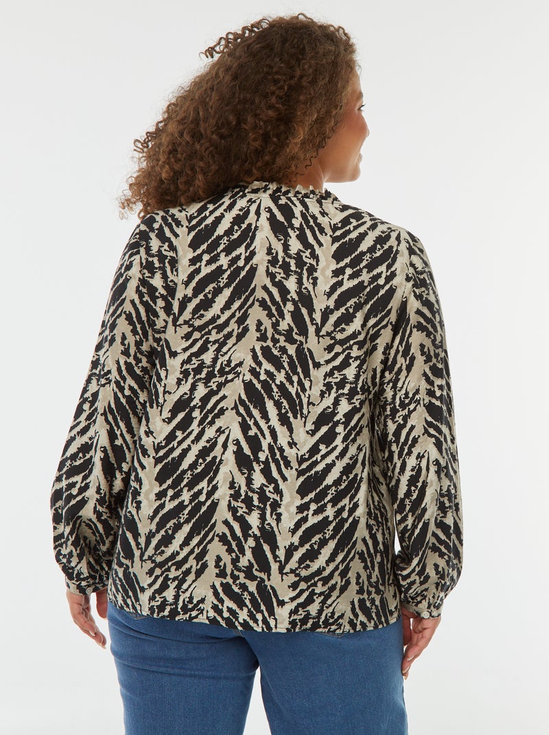 Blusa com decote em bico e mangas compridas com motivo Bege - Kiabi