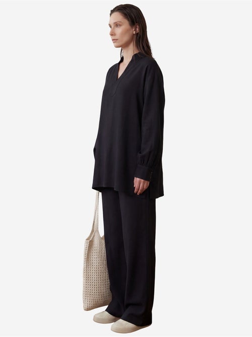 Blusa com decote em v e calças de perna larga em musselina conjunto de duas peças my fashion - Kiabi