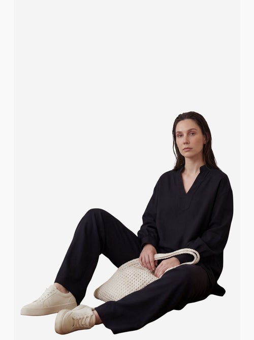 Blusa com decote em v e calças de perna larga em musselina conjunto de duas peças my fashion - Kiabi