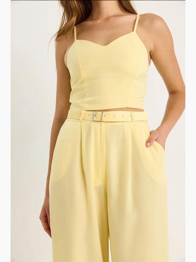 Blusa com decote em v e conjunto de calças de perna larga lucci Amarelo-limão - Kiabi