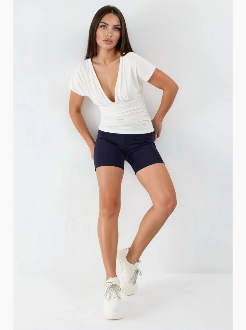 Blusa com decote em v e detalhe de laço busem Branco - Kiabi