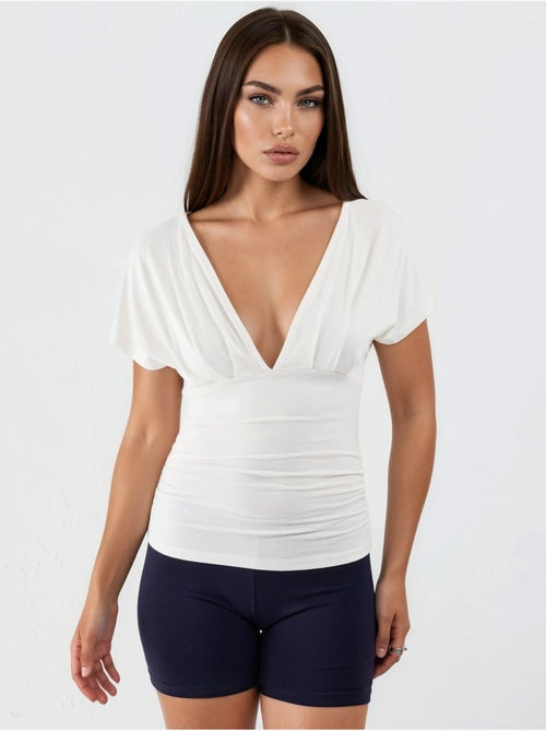 Blusa com decote em v e detalhe de laço busem - Kiabi