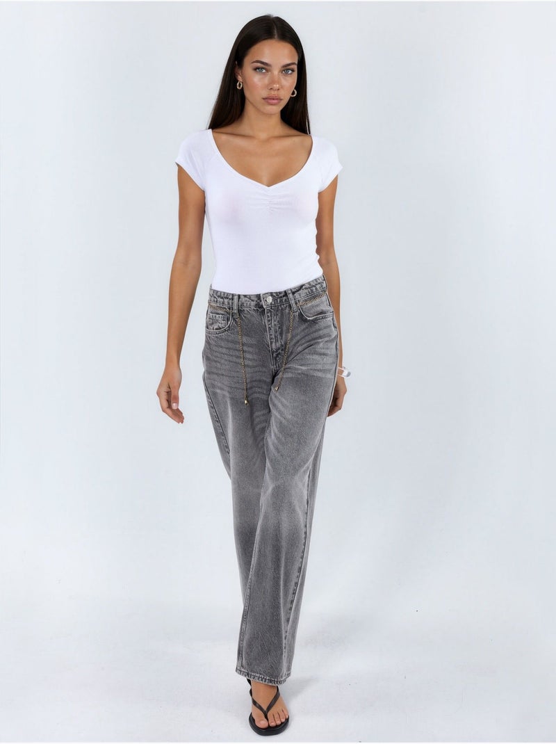 Blusa com decote em v e mangas curtas com drapeado busem Branco - Kiabi