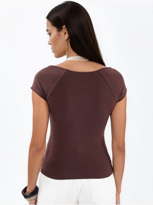 Blusa com decote em v e mangas curtas com drapeado busem - Kiabi