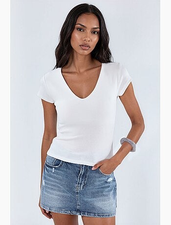 Blusa com decote em v em mistura de modal e algodão busem