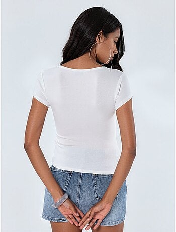 Blusa com decote em v em mistura de modal e algodão busem