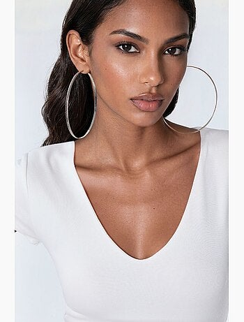 Blusa com decote em v em mistura de modal e algodão busem