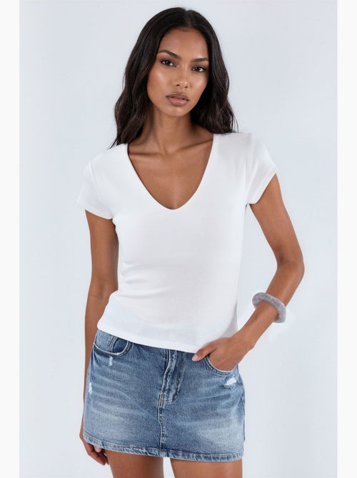 Blusa com decote em v em mistura de modal e algodão busem - Kiabi