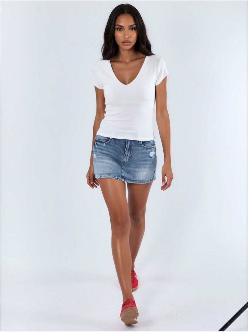 Blusa com decote em v em mistura de modal e algodão busem Branco - Kiabi